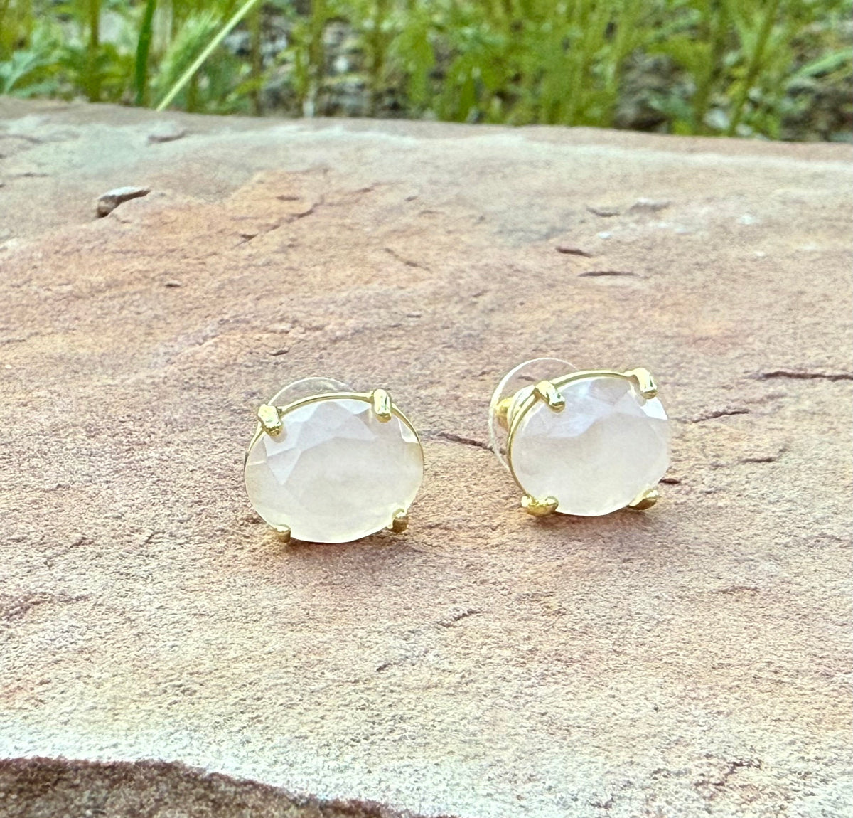 Gemstone Oval Stud Earrings