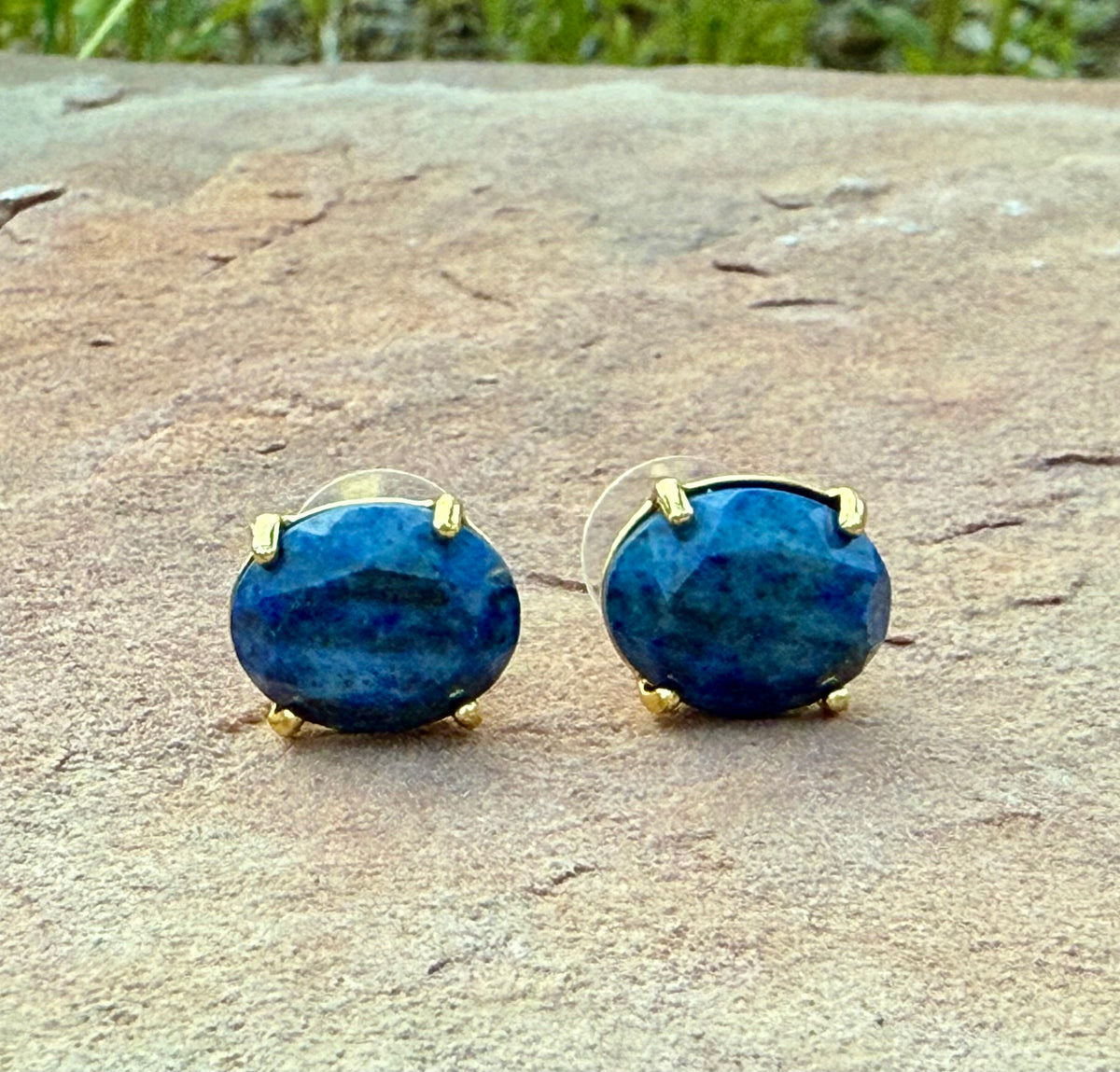 Gemstone Oval Stud Earrings